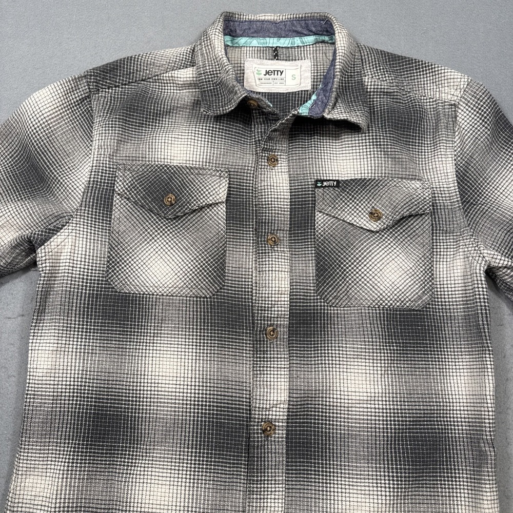 Jetty Flannel SHIRT Men's SMALL GRAY Plaid Marine‎ Supply Co Button FLAP POCKET
